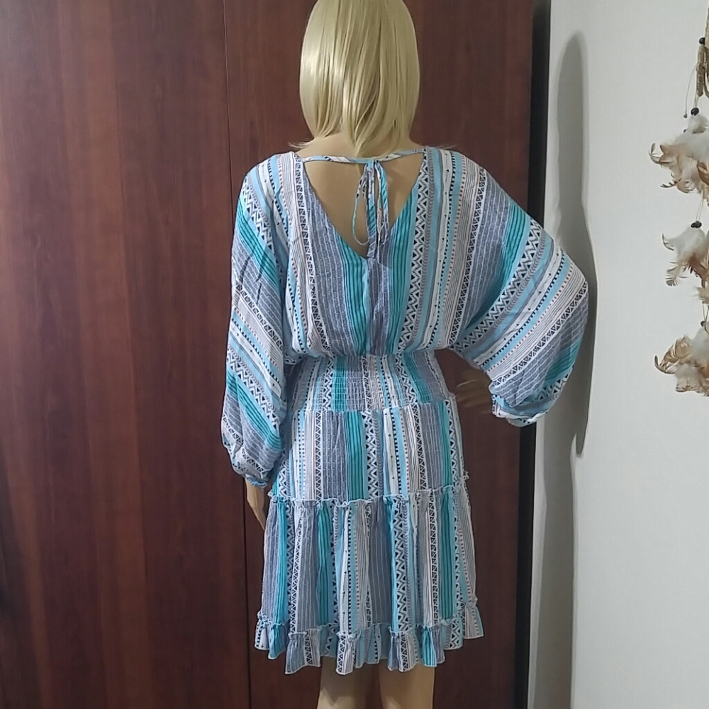 Hyped Unicorn Boho Multi Color Striped Small Dress - image 3